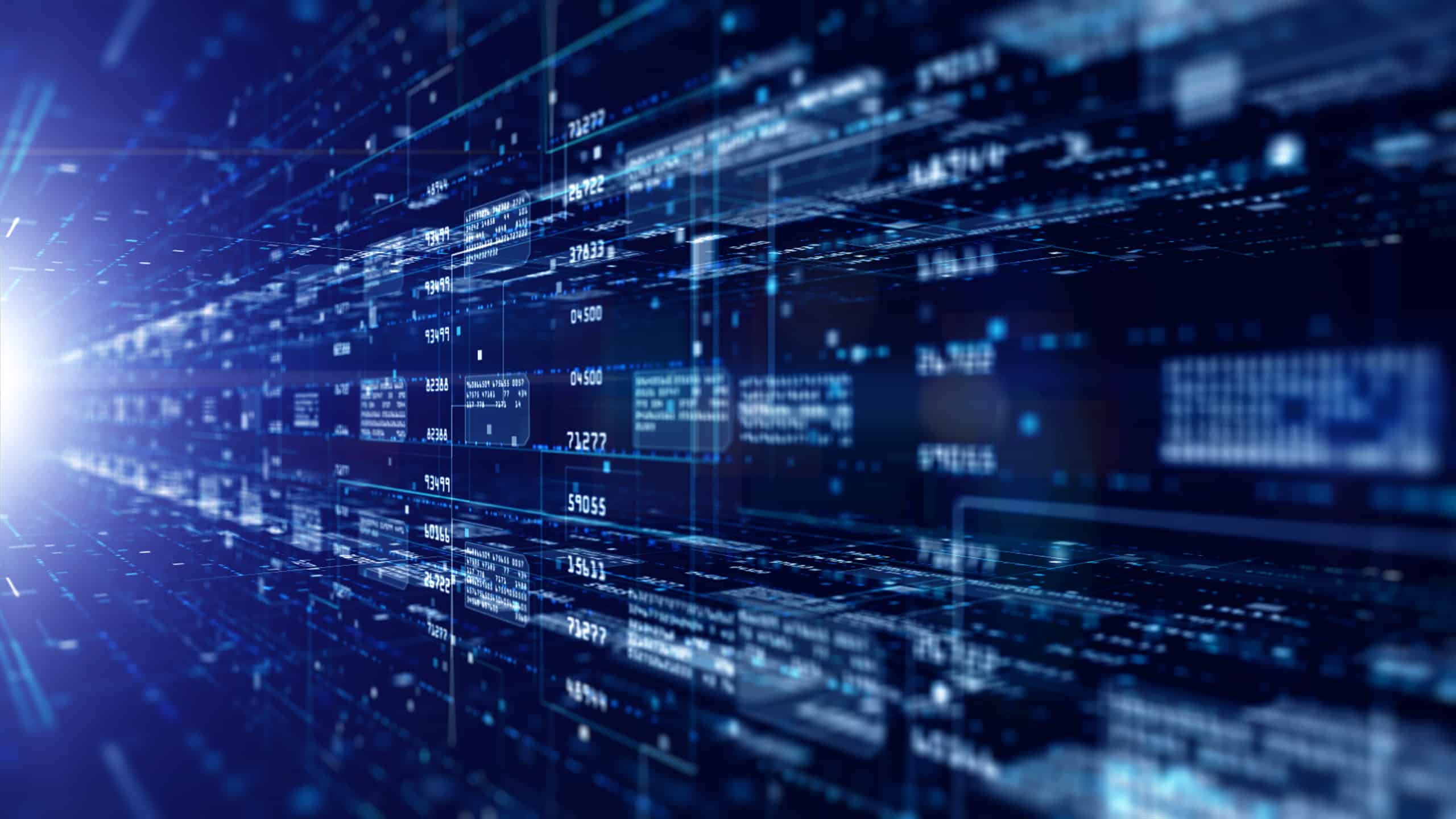 Streams of digital data in blue light, representing automated data collection