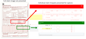 Full claim image alongside individual claim snippets presented for data capture