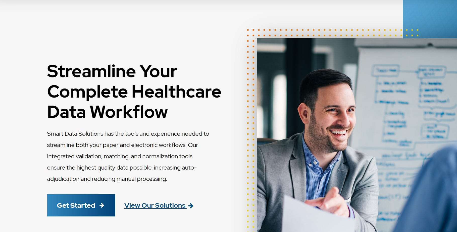 Smart Data Solutions website hero: Streamline Your Complete Healthcare Data Workflow